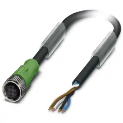 Sensor actuator cable, M12-cable socket, straight to open end, 4 pole, 15 m, PUR, black, 4 A, 1509513