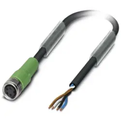 Sensor actuator cable, M8-cable socket, straight to open end, 4 pole, 15 m, PUR, black, 4 A, 1543605