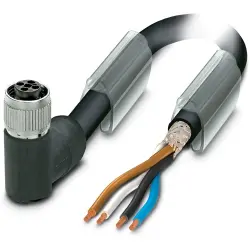 Sensor actuator cable, M12-cable socket, angled to open end, 4 pole, 1.5 m, PUR, black, 12 A, 1424116