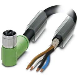 Sensor actuator cable, M12-cable socket, angled to open end, 4 pole, 5 m, PUR, black, 12 A, 1424118