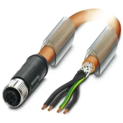 Sensor actuator cable, M12-cable socket, straight to open end, 4 pole, 1.5 m, PUR, orange, 12 A, 1424096