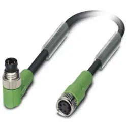 Sensor actuator cable, M8-cable plug, angled to M8-cable socket, straight, 4 pole, 3 m, PVC, black, 4 A, 1415579