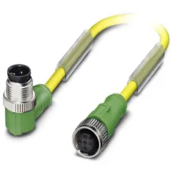 Sensor actuator cable, M12-cable plug, angled to M12-cable socket, straight, 4 pole, 1.5 m, PUR/PVC, yellow, 4 A, 1696112