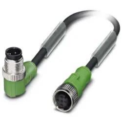Sensor actuator cable, M12-cable plug, angled to M12-cable socket, straight, 4 pole, 3 m, PUR, black, 4 A, 1668629
