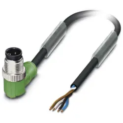 Sensor actuator cable, M12-cable plug, angled to open end, 4 pole, 5 m, PVC, black, 4 A, 1415593