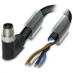 Sensor actuator cable, M12-cable plug, angled to open end, 4 pole, 2 m, PUR, black, 12 A, 1408819