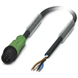Sensor actuator cable, M12-cable plug, straight to open end, 4 pole, 1.5 m, PUR, black, 4 A, 1442353