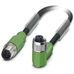 Sensor actuator cable, M12-cable plug, straight to M12-cable socket, angled, 4 pole, 1.5 m, PUR, black, 4 A, 1500981