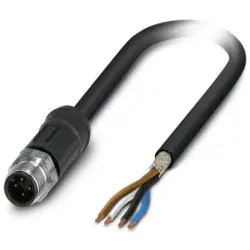 Sensor actuator cable, M12-cable plug, straight to open end, 4 pole, 2 m, PE-X, black, 4 A, 1454121