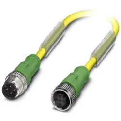 Sensor actuator cable, M12-cable plug, straight to M12-cable socket, straight, 4 pole, 3 m, PUR/PVC, yellow, 4 A, 1696044