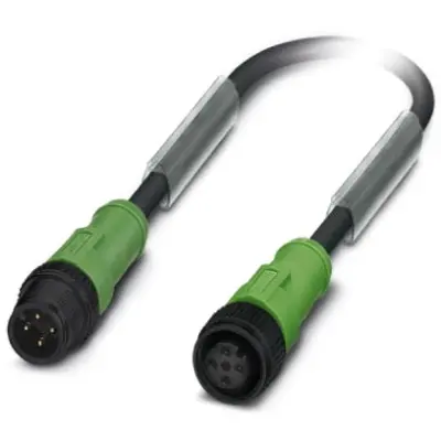 Sensor actuator cable, M12-cable plug, straight to M12-cable socket, straight, 4 pole, 3 m, PUR, black, 4 A, 1442861 - 1