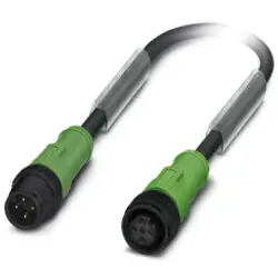 Sensor actuator cable, M12-cable plug, straight to M12-cable socket, straight, 4 pole, 3 m, PUR, black, 4 A, 1442861