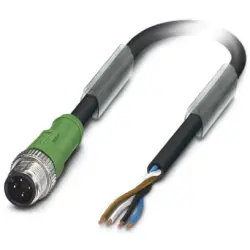 Sensor actuator cable, M12-cable plug, straight to open end, 4 pole, 5 m, PUR, black, 4 A, 1509458