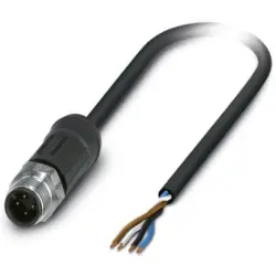 Sensor actuator cable, M12-cable plug, straight to open end, 4 pole, 5 m, PE-X, black, 4 A, 1454053