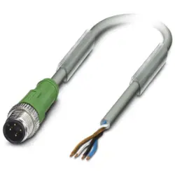 Sensor actuator cable, M12-cable plug, straight to open end, 4 pole, 5 m, PUR, gray, 4 A, 1457034