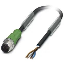Sensor actuator cable, M12-cable plug, straight to open end, 4 pole, 5 m, PVC, black, 4 A, 1415589