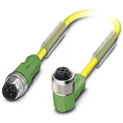 Sensor actuator cable, M12-cable plug, straight to M12-cable socket, angled, 4 pole, 0.6 m, PUR/PVC, yellow, 4 A, 1696060