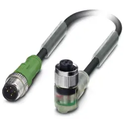 Sensor actuator cable, M12-cable plug, straight to M12-cable socket, angled, 4 pole, 0.6 m, PUR, black, 4 A, 1668522