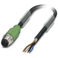 Sensor actuator cable, M12-cable plug, straight to open end, 4 pole, 10 m, PUR, black, 4 A, 1694389