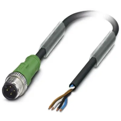 Sensor actuator cable, M12-cable plug, straight to open end, 4 pole, 10 m, PVC, black, 4 A, 1415590 - 1