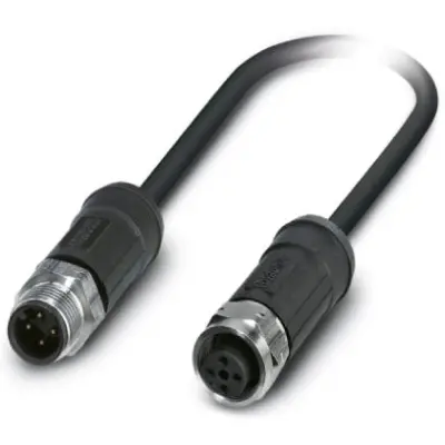Sensor actuator cable, M12-cable plug, straight to M12-cable socket, straight, 4 pole, 2 m, PE-X, black, 4 A, 1454105 - 1