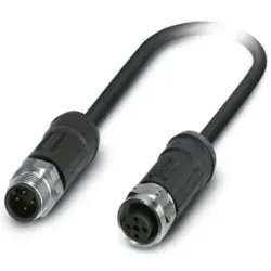 Sensor actuator cable, M12-cable plug, straight to M12-cable socket, straight, 4 pole, 2 m, PE-X, black, 4 A, 1454105