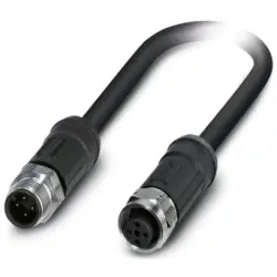 Sensor actuator cable, M12-cable plug, straight to M12-cable socket, straight, 4 pole, 2 m, PE-X, black, 4 A, 1454189