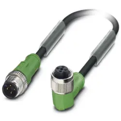 Sensor actuator cable, M12-cable plug, straight to M12-cable socket, angled, 4 pole, 3 m, PVC, black, 4 A, 1415619