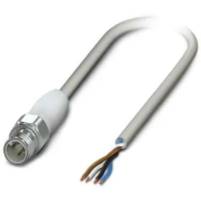 Sensor actuator cable, M12-cable plug, straight to open end, 4 pole, 5 m, PP-EPDM, gray, 4 A, 1403949 - 1