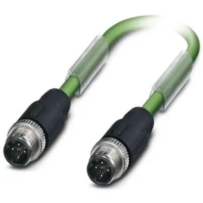 Sensor actuator cable, M12-cable plug, straight to M12-cable plug, straight, 4 pole, 0.5 m, PVC, green, 4 A, 1524352 - 1