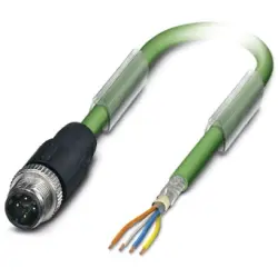 Sensor actuator cable, M12-cable plug, straight to open end, 4 pole, 2 m, PVC, green, 4 A, 1524307