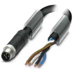 Sensor actuator cable, M12-cable plug, straight to open end, 4 pole, 1.5 m, PUR, black, 12 A, 1408812