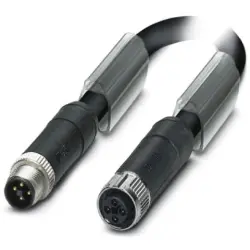 Sensor actuator cable, M12-cable plug, straight to M12-cable socket, straight, 4 pole, 2 m, PUR, black, 12 A, 1408809