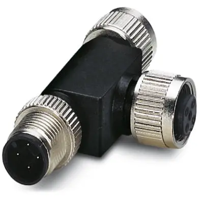 Adapter, M12 (4 pole, socket/plug) to M12 (4 pole, socket), T-shape, 1559783 - 1