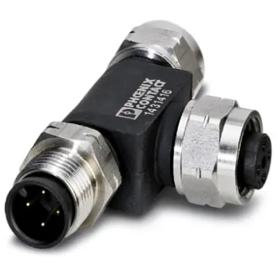 Adapter, M12 (4 pole, socket/plug) to M12 (4 pole, socket), T-shape, 1431416 - 1