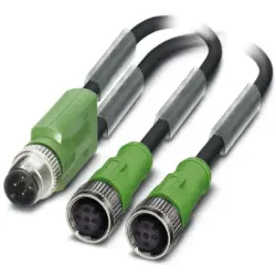 Sensor actuator cable, M12-cable plug, straight to 2 x M12 cable socket, straight, 4 pole, 0.3 m, PUR, black, 4 A, 1510722