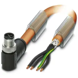 Sensor actuator cable, M12-cable plug, angled to open end, 4 pole, 5 m, PUR, orange, 12 A, 1424110