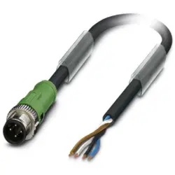 Sensor actuator cable, M12-cable plug, straight to open end, 4 pole, 2 m, PUR, black, 4 A, 1555606