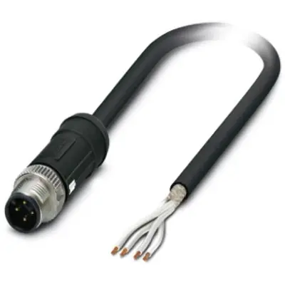 Sensor actuator cable, M12-cable plug, straight to open end, 4 pole, 2 m, PE-X, black, 4 A, 1407311 - 1