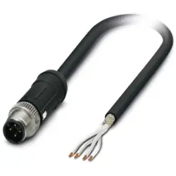 Sensor actuator cable, M12-cable plug, straight to open end, 4 pole, 2 m, PE-X, black, 4 A, 1407311