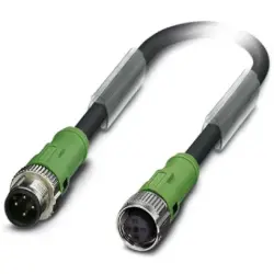 Sensor actuator cable, M12-cable plug, straight to M12-cable socket, straight, 4 pole, 5 m, PUR, black, 4 A, 1555729