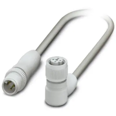 Sensor actuator cable, M12-cable plug, straight to M12-cable socket, angled, 4 pole, 1.5 m, PP-EPDM, gray, 4 A, 1404035 - 1