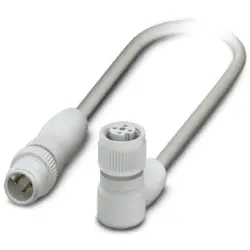 Sensor actuator cable, M12-cable plug, straight to M12-cable socket, angled, 4 pole, 1.5 m, PP-EPDM, gray, 4 A, 1404035