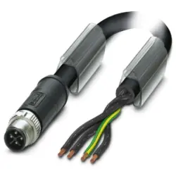 Sensor actuator cable, M12-cable plug, straight to open end, 4 pole, 1 m, PUR, black, 12 A, 1408835