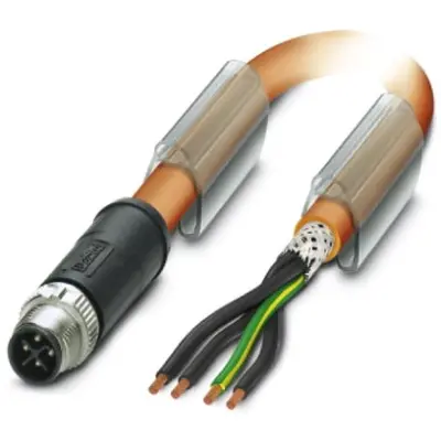 Sensor actuator cable, M12-cable plug, straight to open end, 4 pole, 1.5 m, PUR, orange, 12 A, 1424104 - 1