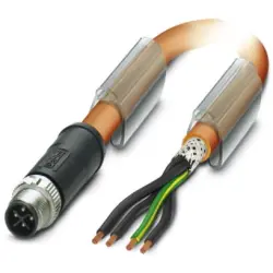 Sensor actuator cable, M12-cable plug, straight to open end, 4 pole, 3 m, PUR, orange, 12 A, 1424105
