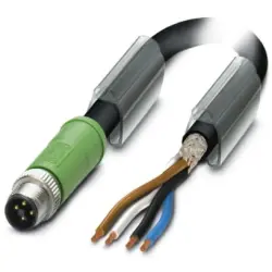 Sensor actuator cable, M12-cable plug, straight to open end, 4 pole, 5 m, PUR, black, 12 A, 1424122