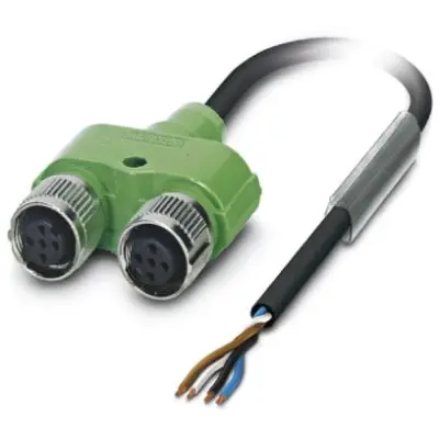 Sensor actuator cable, M12-cable socket, straight to open end, 4 pole, 3 m, PUR, black, 4 A, 1436178 - 1