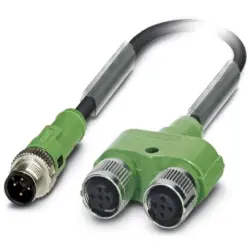 Sensor actuator cable, M12-cable plug, straight to 2 x M12 cable socket, straight, 4 pole, 0.6 m, PUR, black, 4 A, 1436217