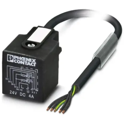 Sensor actuator cable, valve connector DIN shape A to open end, 5 pole, 1.5 m, PUR, black, 4 A, 1435085 - 1